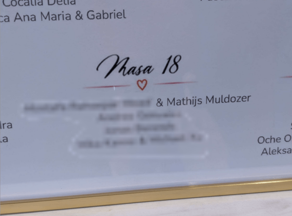 Tafelschikking bij bruiloft Iasi met Mathijs Muldozer ipv Mathijs Mul